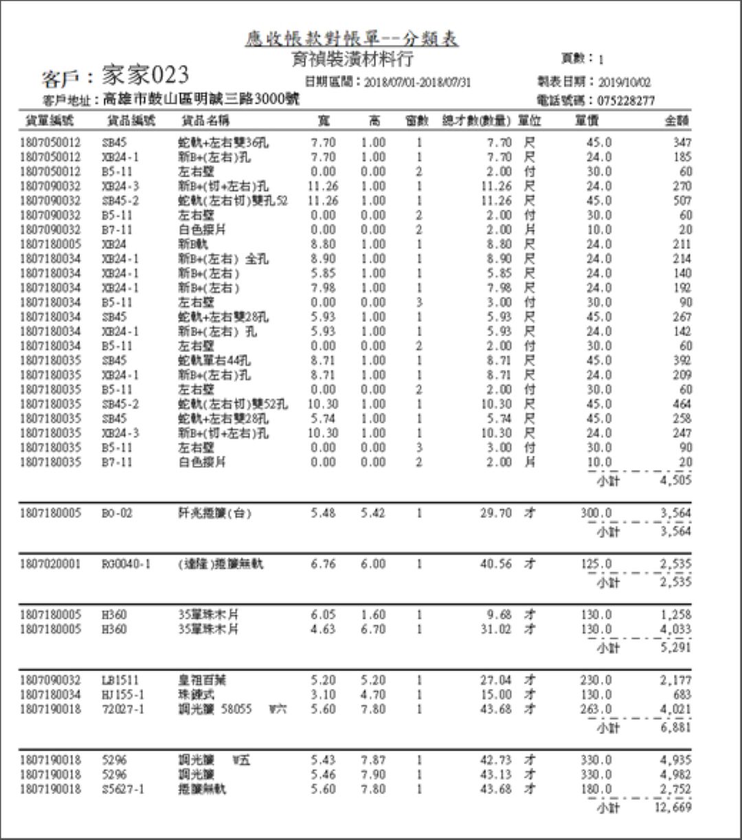 裝潢窗簾業應收帳款分類與明細報表